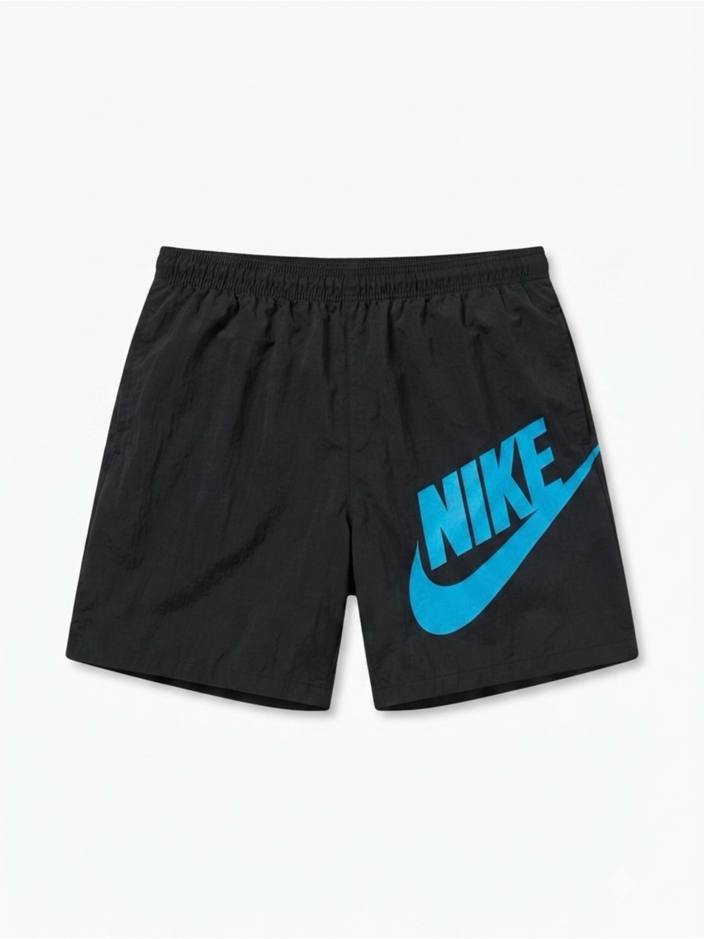 Vintage Nike Black Nylon Track Shorts Size S Blue Swoosh Y2K 90s